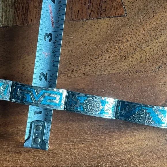 GM 10 MEXICO 925 STERLING SILVER TURQUOISE INLAY Hinge BRACELET 6.75” clasp 22g - Picture 15 of 16